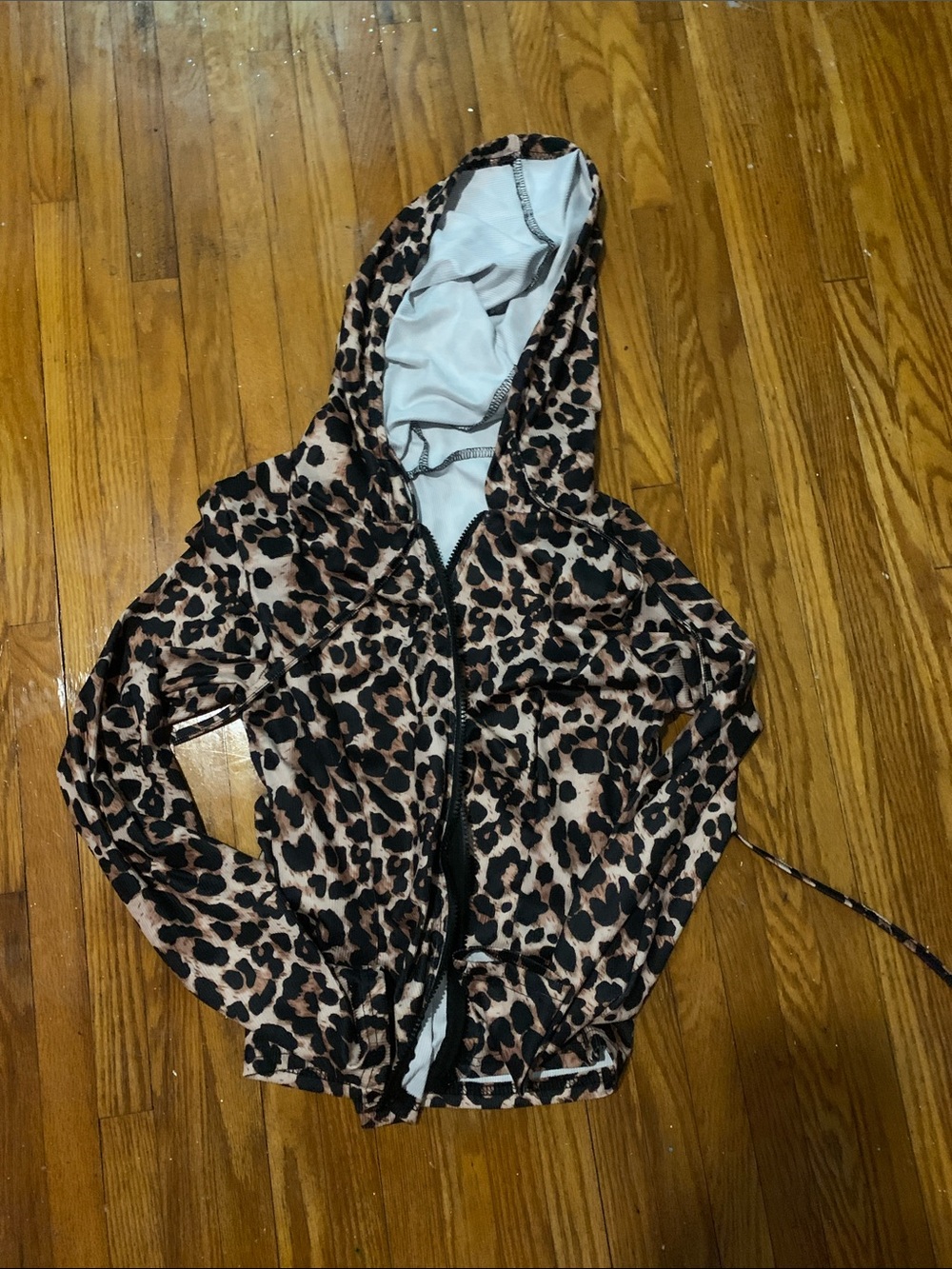 Leopard Print Hooded Zip Jacket - Brown & Black